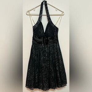 🧡 City Triangle Black Halter Zebra Dress with Glitter.